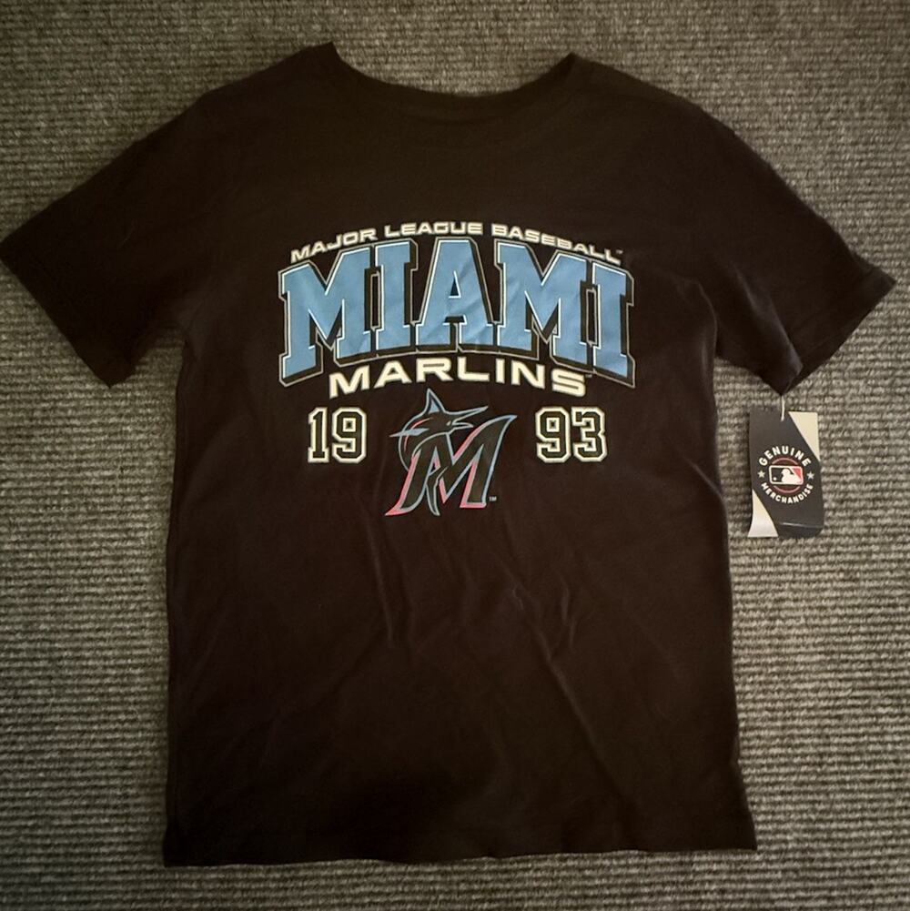 Miami Marlins Boys Youth Large 12/14 T-Shirt Black MLB Baseball NWT 1993 Graphic